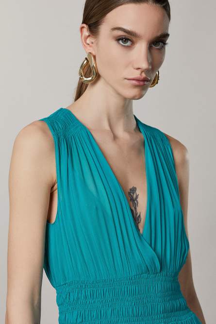 Long smocked dress, Green, Patrizia Pepe