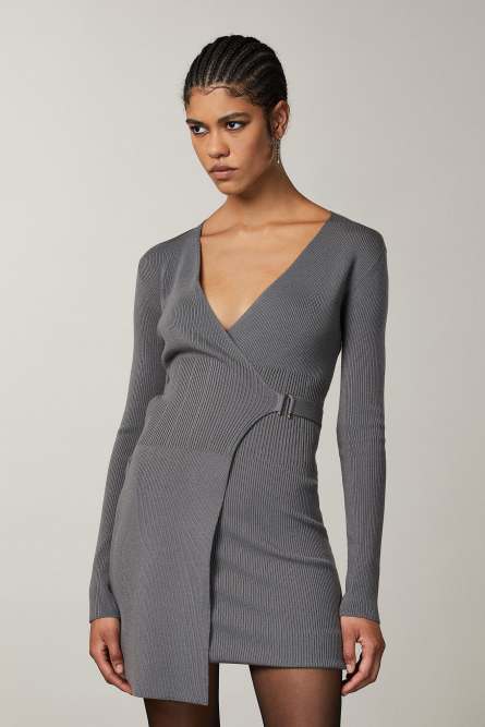 Slim-fit wrap dress, Grey, Patrizia Pepe
