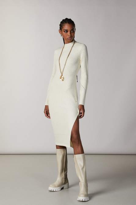 Slit midi dress, Beige, Patrizia Pepe