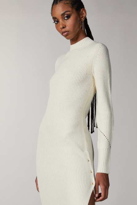 Slit midi dress, Beige, Patrizia Pepe