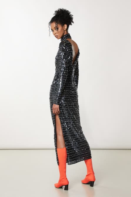 Paillettenbesetztes Kleid mit offenem R&uuml;cken, Schwarz, Patrizia Pepe