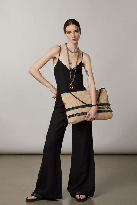 Maxi straw clutch, Black, Patrizia Pepe
