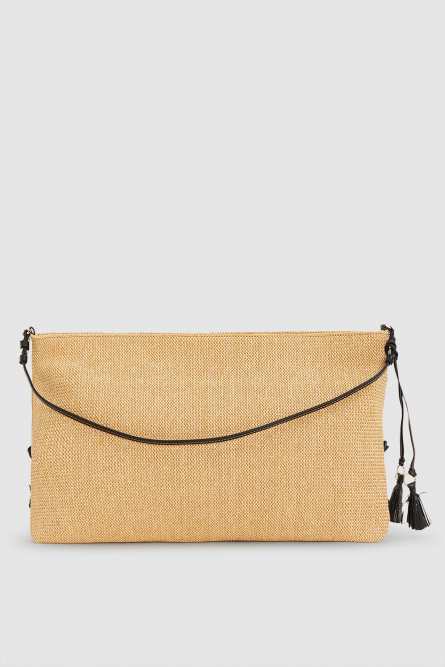Maxi straw clutch, Black, Patrizia Pepe