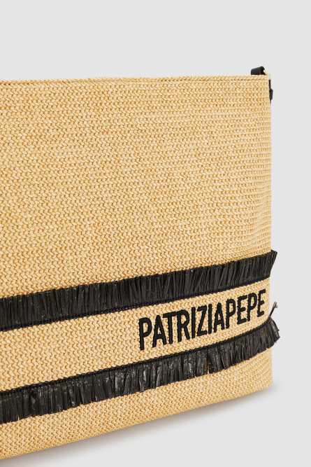 Maxi straw clutch, Black, Patrizia Pepe