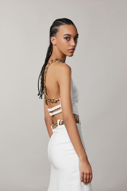 Maxi chain crop top, White, Patrizia Pepe