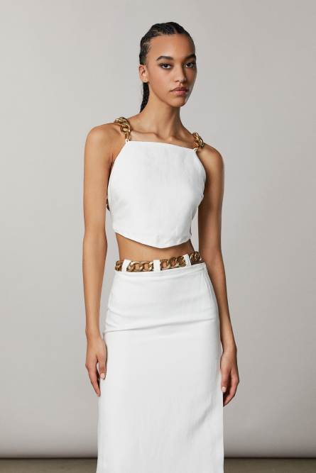 Maxi chain crop top, White, Patrizia Pepe