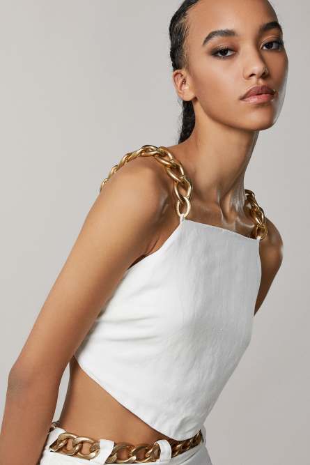 Maxi chain crop top, White, Patrizia Pepe