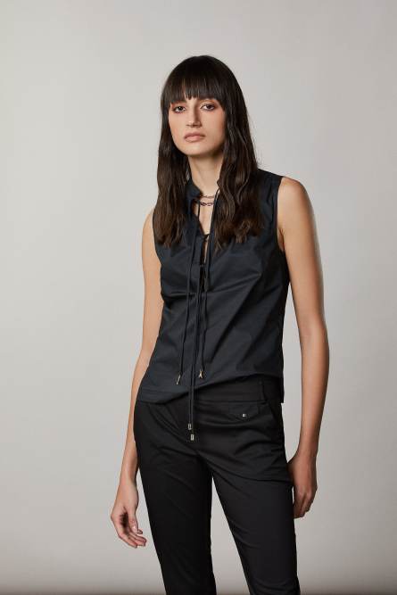 Sleeveless Mandarin-collar blouse, Black, Patrizia Pepe
