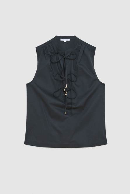 Sleeveless Mandarin-collar blouse, Black, Patrizia Pepe