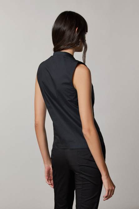 Sleeveless Mandarin-collar blouse, Black, Patrizia Pepe