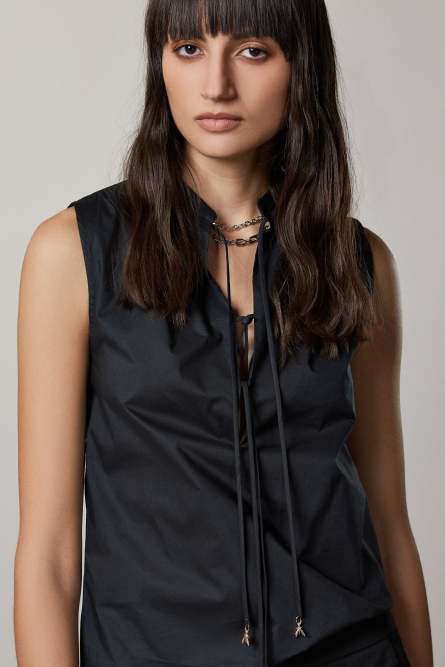 Sleeveless Mandarin-collar blouse, Black, Patrizia Pepe