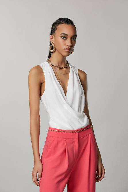 Silk bodysuit top, White, Patrizia Pepe