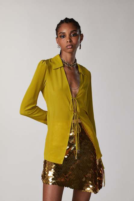 Seidenbluse mit Bändern, Gelb, Patrizia Pepe