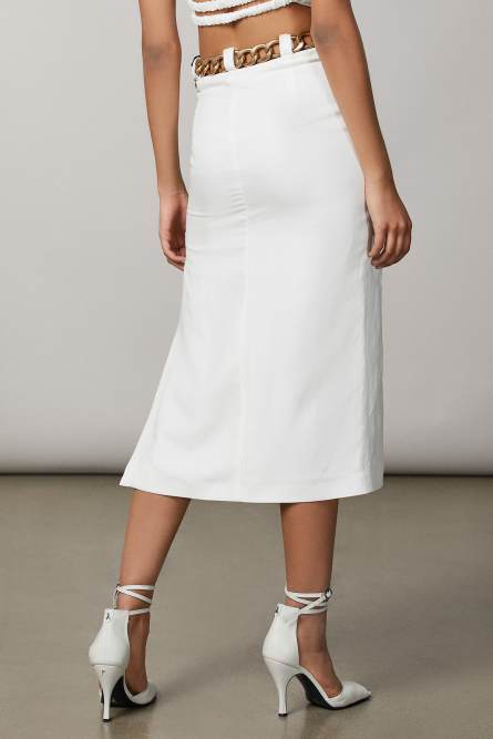 Maxi chain belt-embellished midi skirt | White | Patrizia Pepe