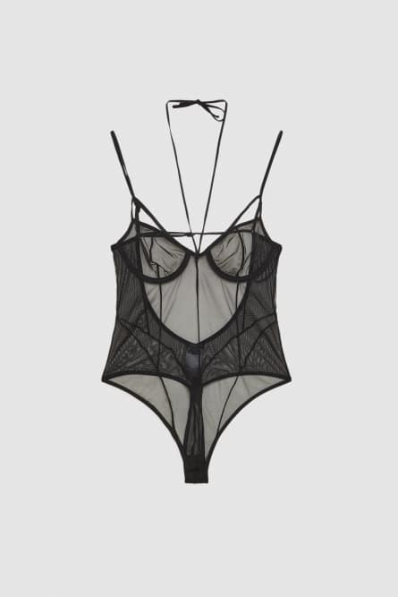 Tulle bodysuit, Black, Patrizia Pepe