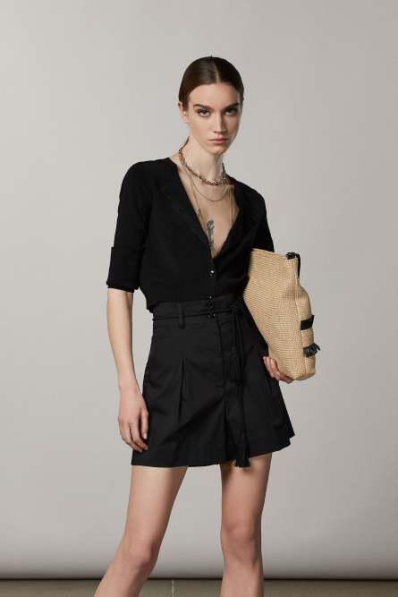Cardigan cropped scollo rotondo, Nero, Patrizia Pepe