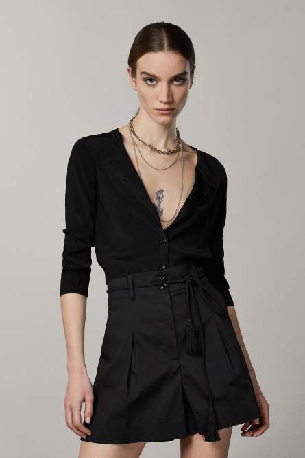 Cardigan cropped scollo rotondo, Nero, Patrizia Pepe