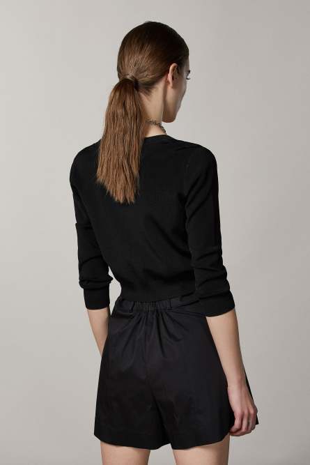 Cardigan cropped scollo rotondo, Nero, Patrizia Pepe