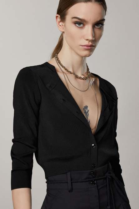 Cardigan cropped scollo rotondo, Nero, Patrizia Pepe