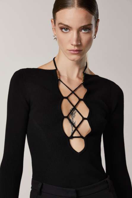 Boat-neck sweater, Black, Patrizia Pepe