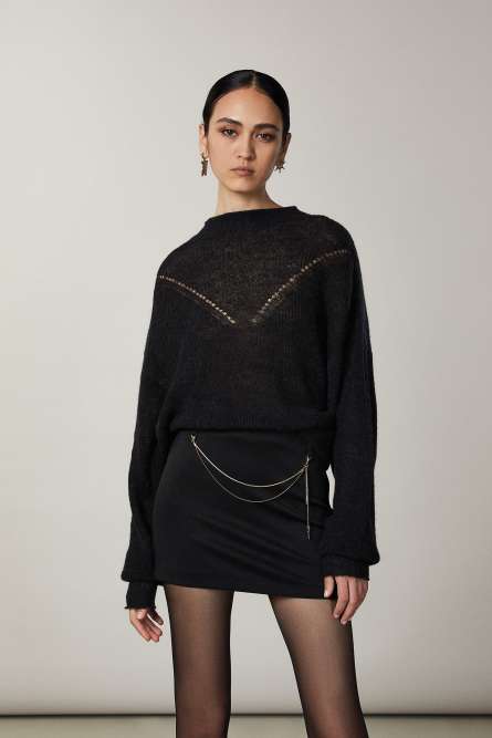 Funnel-neck sweater, Black, Patrizia Pepe