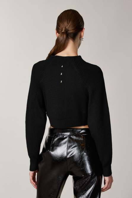 Cropped-Pullover mit Trichterkragen, Schwarz, Patrizia Pepe