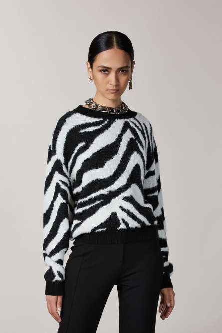 Jacquard-Pullover aus Nylon, Weiß, Schwarz, Patrizia Pepe