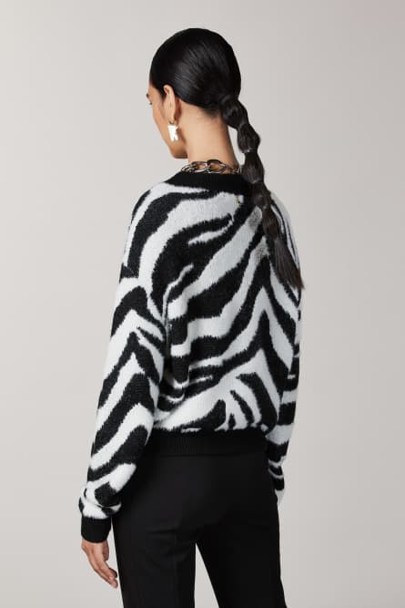 Jacquard-Pullover aus Nylon, Weiß, Schwarz, Patrizia Pepe