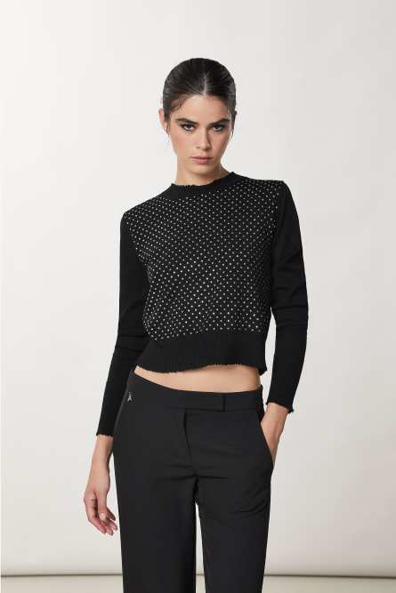 Pullover mit Nieten, Schwarz, Patrizia Pepe