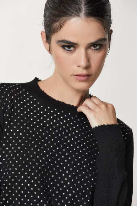 Pullover mit Nieten, Schwarz, Patrizia Pepe