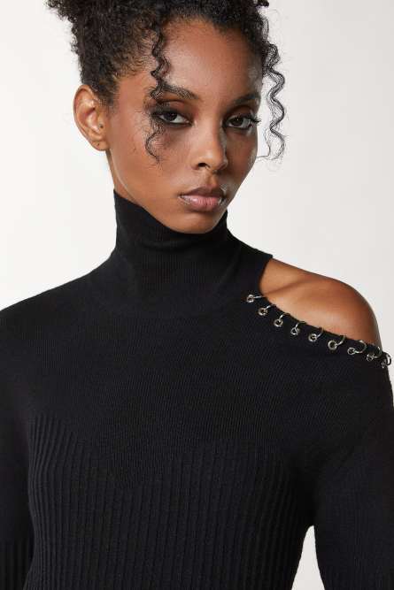 Piercing-Pullover Cut-out-Pullover mit Piercing, Schwarz, Patrizia Pepe