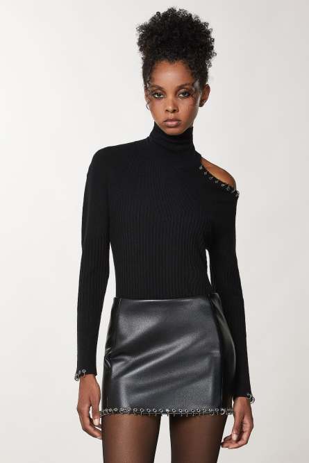 Piercing-Pullover Cut-out-Pullover mit Piercing, Schwarz, Patrizia Pepe