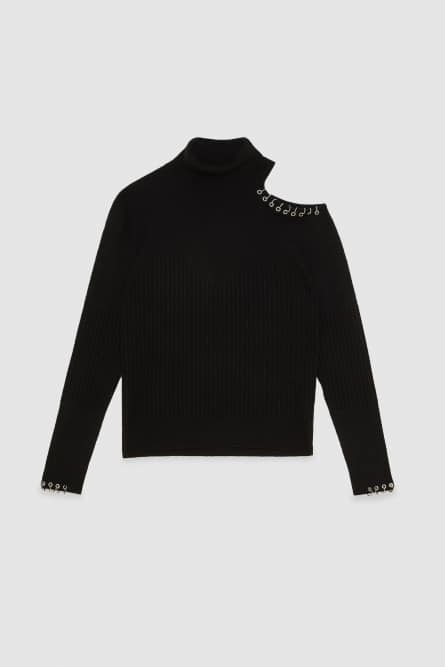 Piercing-Pullover Cut-out-Pullover mit Piercing, Schwarz, Patrizia Pepe
