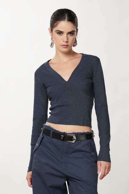 Essential Lurex-Pullover, Grau, Patrizia Pepe