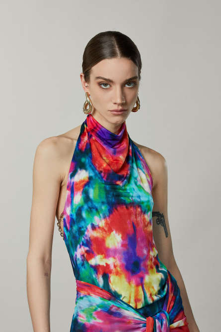 Bejeweled high-neck bodysuit top, Beige, Patrizia Pepe