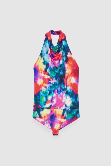 Bejeweled high-neck bodysuit top, Beige, Patrizia Pepe