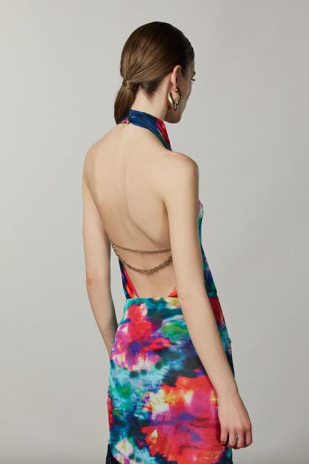 Bejeweled high-neck bodysuit top, Beige, Patrizia Pepe