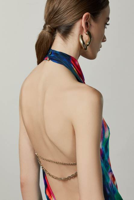 Bejeweled high-neck bodysuit top, Beige, Patrizia Pepe