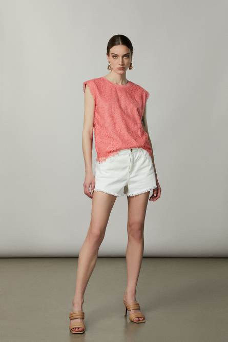 T-shirt avec empi&egrave;cements en dentelle, Rose, Patrizia Pepe