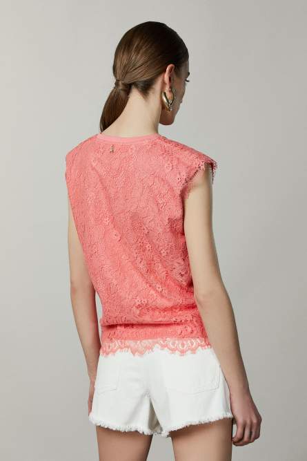 T-shirt avec empi&egrave;cements en dentelle, Rose, Patrizia Pepe