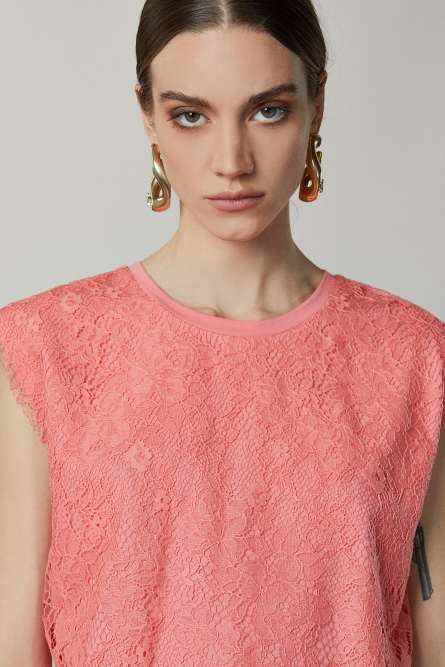 T-shirt avec empi&egrave;cements en dentelle, Rose, Patrizia Pepe