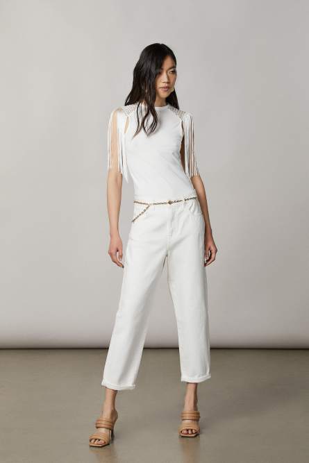 Fringe crew-neck top, White, Patrizia Pepe