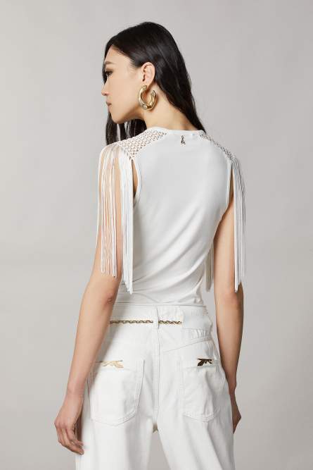 Fringe crew-neck top, White, Patrizia Pepe