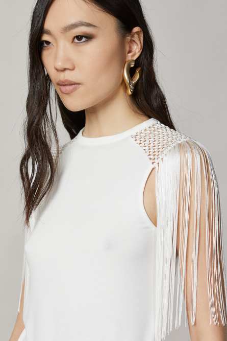 Fringe crew-neck top, White, Patrizia Pepe