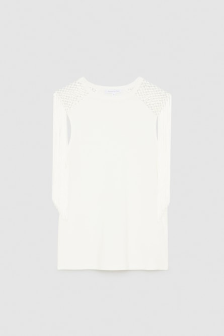 Fringe crew-neck top, White, Patrizia Pepe
