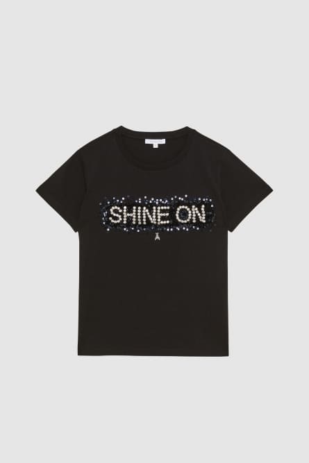Hand-embroidered T-shirt, Black, Patrizia Pepe
