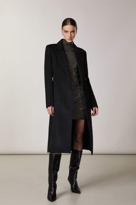“ESSENTIAL” ribbed coat, Black, Patrizia Pepe