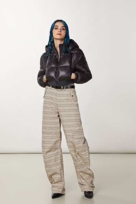 Cropped Daunenjacke mit Kapuze, Schwarz, Patrizia Pepe