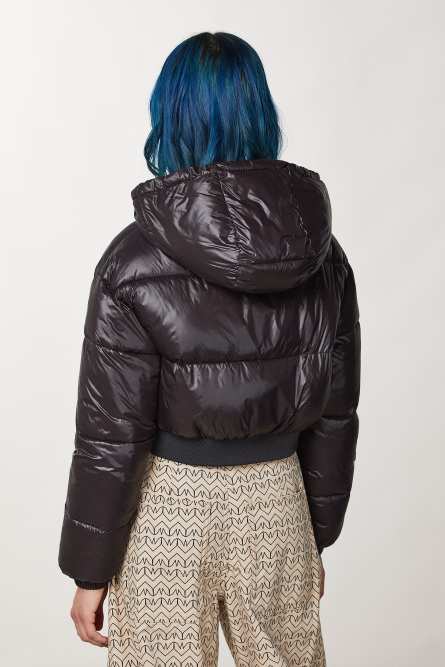 Cropped Daunenjacke mit Kapuze, Schwarz, Patrizia Pepe