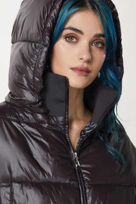 Cropped Daunenjacke mit Kapuze, Schwarz, Patrizia Pepe